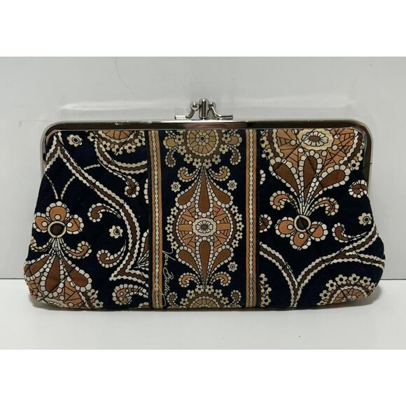 Vera Bradley CAFÉ LATTE Double Kisslock Clutch Wallet Quilted Floral - Picture 2 of 5